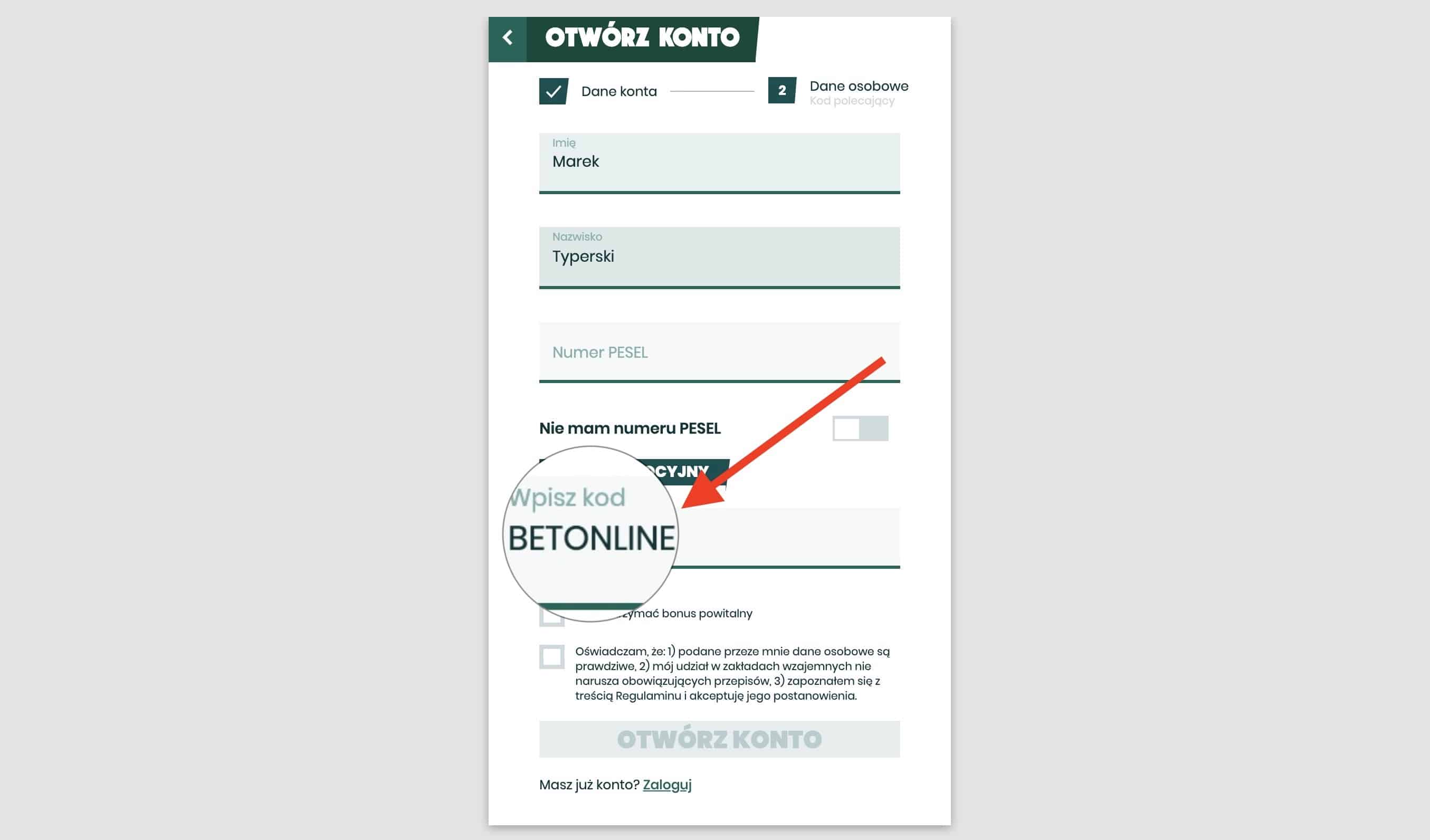 Co daje kod "BETONLINE" w Betfan?